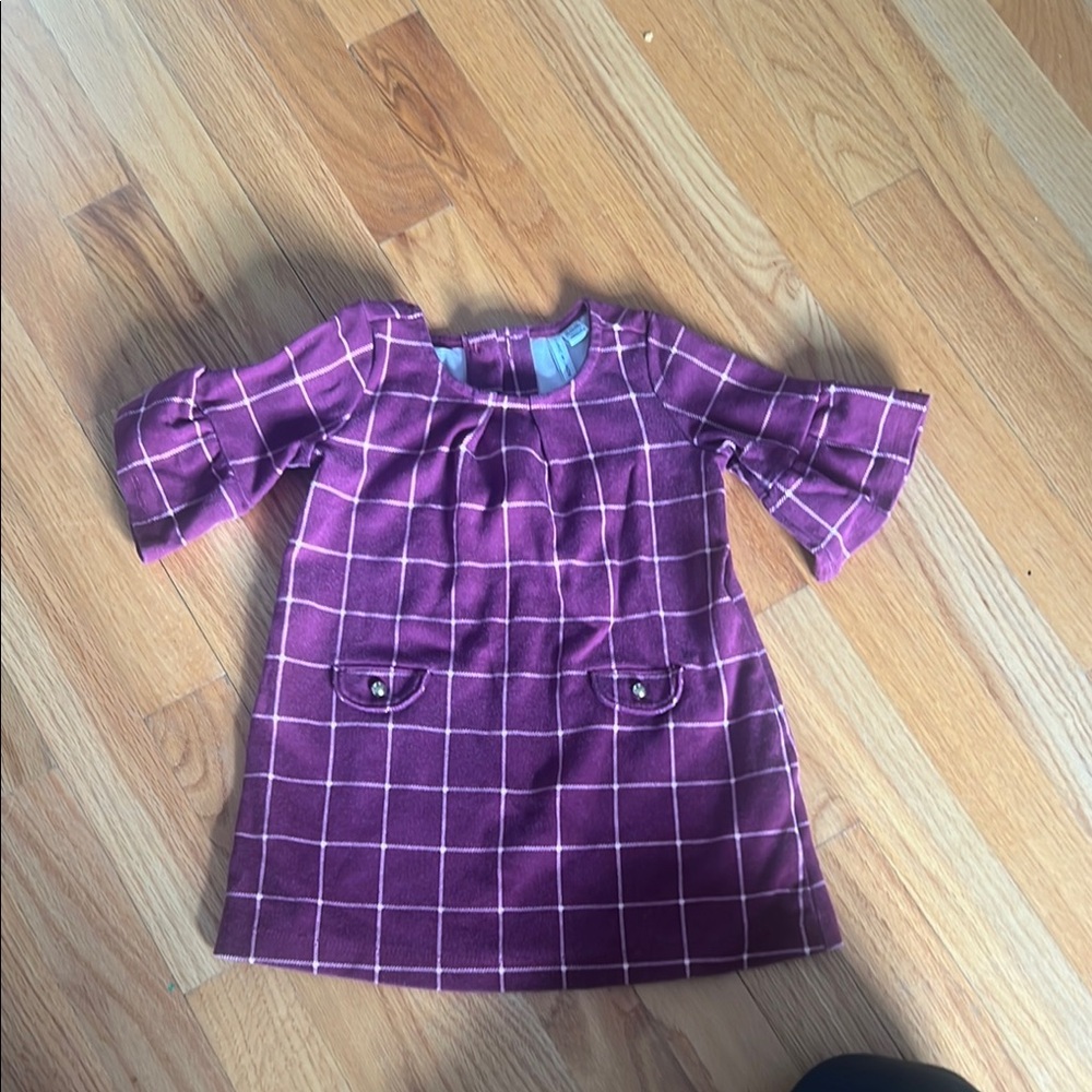Toddler Girl Janie and Jack Purple Plaid Dress with Pockets